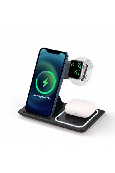 satrendy محطة شحن لاسلكية مغناطيسية قابلة للطي 3 في 1 لأجهزة iPhone و Apple Watch و AirPods