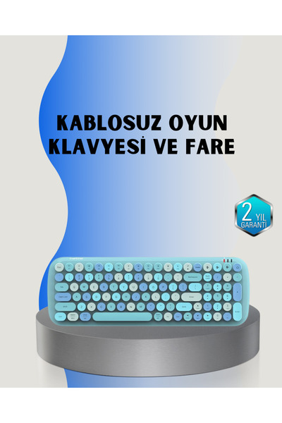 Lisinya Retro Tarz Kablosuz Klavye Mouse Seti – 104 Tuşlu, Ergonomik Tasarım -