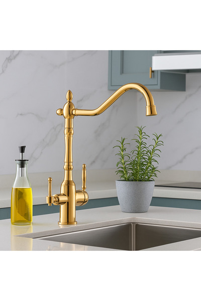 banyosepeti صنبور حوض ذهبي مطلي بالذهب من ريترومات - ذو ذراعين، 360 درجة °   ...