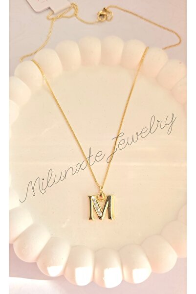 MİLUNXTE Xuping M Harfli Kadın Gold Renk Zirkon Taşlı Çelik Harf Kolye