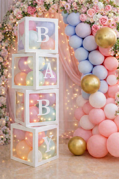 Fillikutum BABY Yazılı Şeffaf Kutu Balon Seti Makaron Renk Balon Baby Shower ...