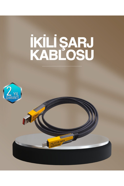Hızlı Şarj Destekli 65W Örgülü USB-C ve USB-A Çoklu Şarj Kablosu -