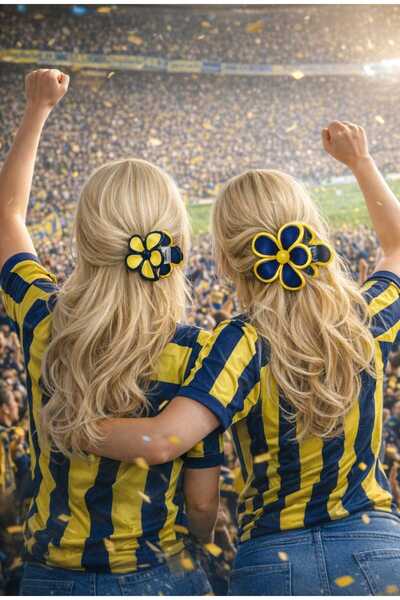 Monalisa Kadın Sarı Lacivert Papatya Toka 2’Lİ Büyük Boy 9 CM