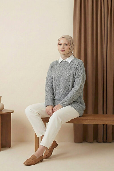 MODAQU Knitted Pattern Loose Knitwear Sweater - Gray