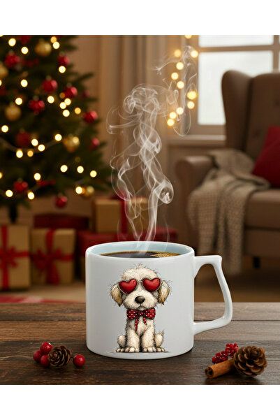 Finka Dekor Dog Design Mug with Heart Glasses and Bow Tie - Gift for Lovers