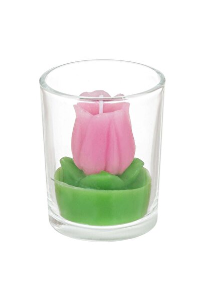 OEM Pink Tulip Candle in Glass Container Ø5.5x6.7cm