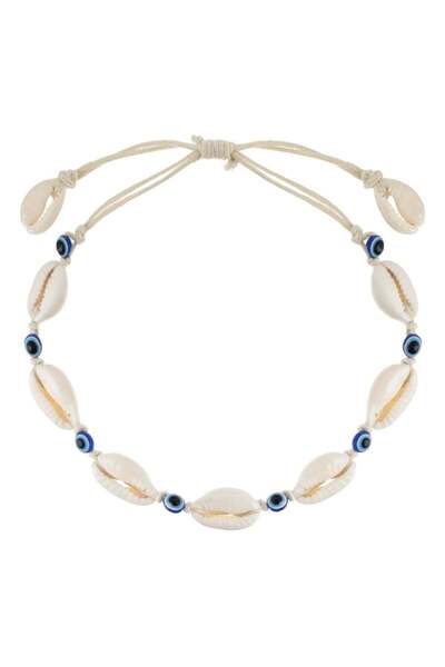 OEM Bratara de Picior cu Siret Scoici Albe & Ochi Bleu pentru Femei