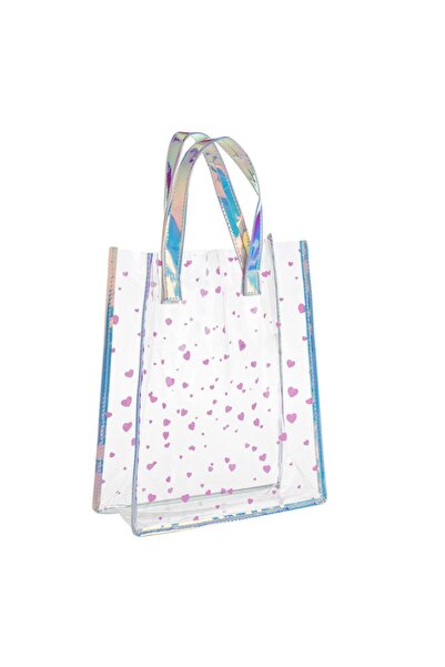 OEM Прозрачна чанта за рамо с розови холографски сърца за момичета 25x10x30см