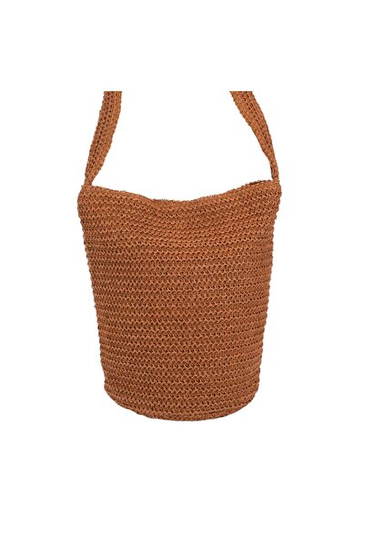 OEM Orange Brown Straw Shoulder Bag for Women 30x17x30cm