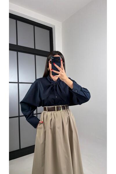 Gaus Lacivert Fular Yakalı Gömlek GAUS-00981