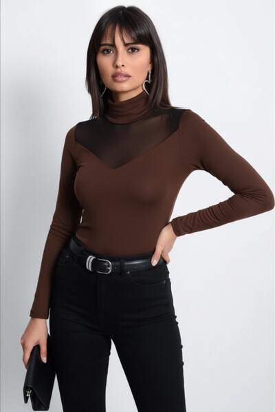 Cool & Sexy Women's Brown Tulle Blouse Tz20751