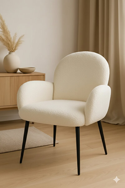 SADANHOME White armchair by Boucle - a comfortable, padded recliner with blac...