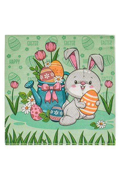 OEM Table Napkins Mint Green Rabbit Eggs Flowers Sprinkles Happy Easter 40x40...
