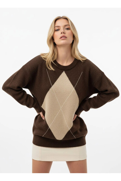 Cool & Sexy Crew Neck Baklava Pattern Knitwear Sweater
