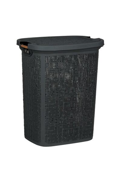 OEM Anthracite Laundry Basket with Wooden Handles 46x37x57.5cm - 60L