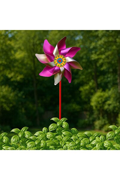 OEM Morisca de Vant Fucsia Auriu Metalizat cu Betisor din Lemn 30cm