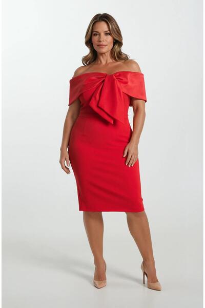 Spazio Ringer Kayık Yaka Kısa Abiye Elbise KIRMIZI