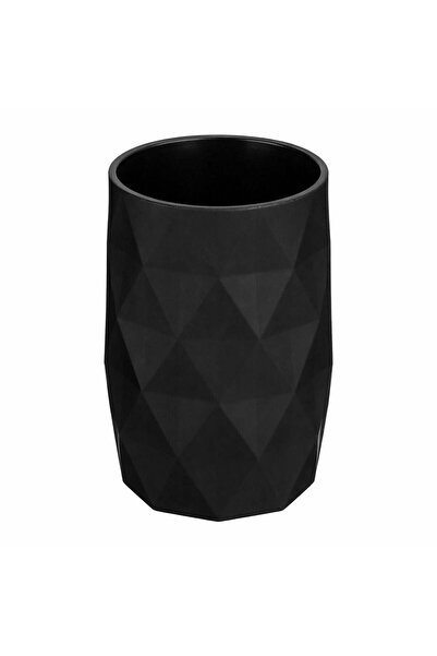 OEM Round Black Plastic Toothbrush Holder with Diamond Pattern Ø7x11.5cm
