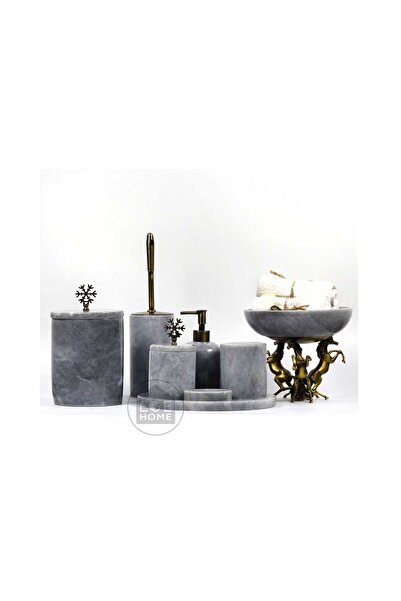 ege gross Dekoratif Gri Mermer Banyo Seti 8Li Eskitme Aksesuarlı Tasarım Set\...