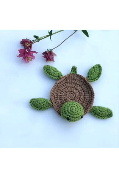 EXCEFORE 4 Pcs Crochet Tortoise Coasters for Drinks, Funny Woven Coaster Set