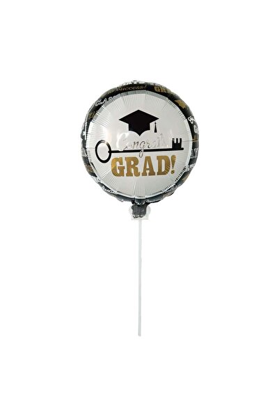 OEM Черно-бял фолиен парти балон с розетка и клечка "Честито за завършване!" ...