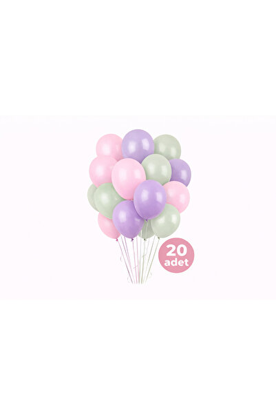 EvremStore 20 Adet 12inç Pastel Pembe & Küf Yeşili & Mor (Açık Violet) Balon ...