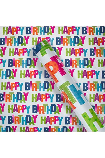 OEM Rola Hartie Ambalat Alba cu Mesaje Colorate Happy Birthday 150x70cm