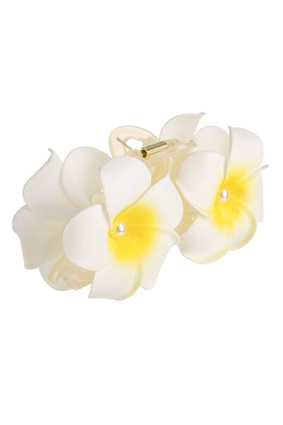 OEM Clama Par cu Orhidee Textila Alba & Margele pentru Femei 11cm