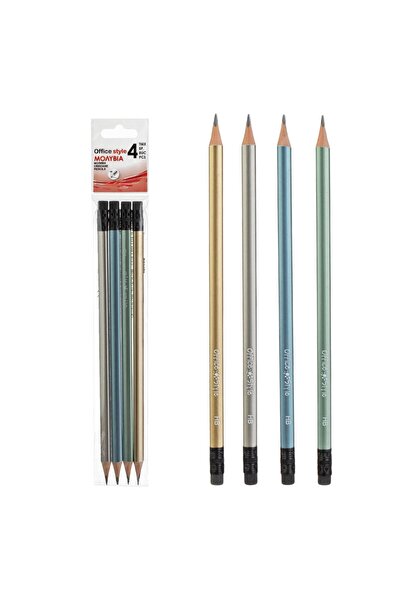 OEM Creioane HB cu Radiera Culori Metalizate Office Style - 4buc