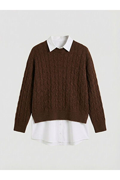 LC Waikiki New Season from Güli̇s Gi̇yi̇m Brown Shirt Collar Self-Patterned W...