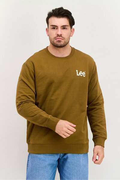 Lee Men Crew Neck Brand Logo Long Sleeves Sweatshirt, Olive