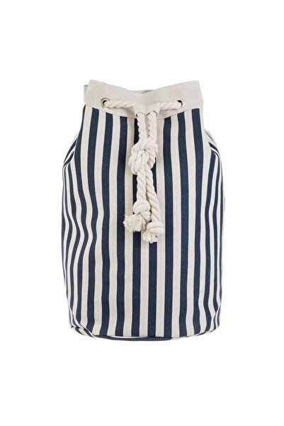 OEM Ecru Canvas Backpack with Blue Stripes & Ecru Ropes for Women 42x25x47cm