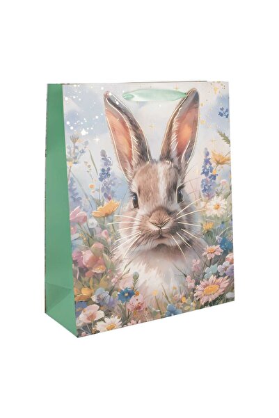 OEM Gift Bag with Bunny Pattern, Colorful Flowers & Gold Foil 26x10x32cm