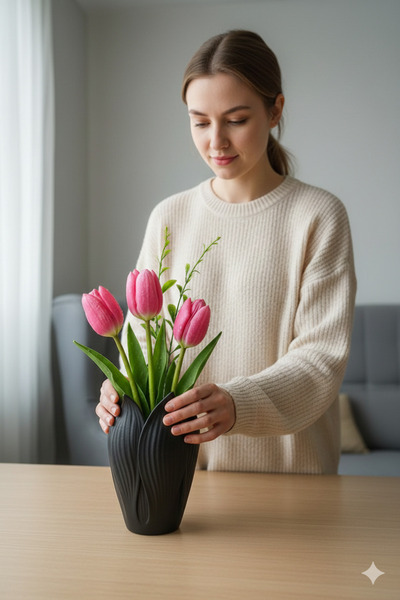 eleganzo Lotus 3D Modern, Decorativ, Cadou, Vază, 18 cm înălțime