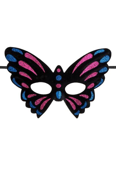 OEM Γυναικεία Μάσκα Μεταμφίεσης με Σχέδιο Μαύρης Πεταλούδας & Φούξια Μπλε Γκλ...