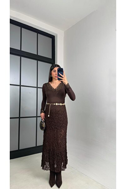 Gaus Acı Kahve Astarlı Dantel Etek GAUS-01085