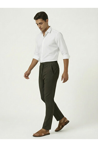 TKT Khaki Men's Woven Trousers with Buttons, Front Zipper, Back Pockets, Regu...