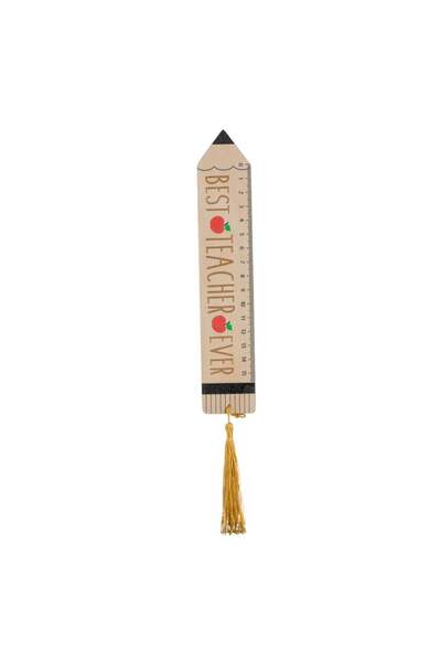 OEM Rigla Decorativa din Lemn cu Model Creion cu Ciucure & Mesaj "Best Teache...