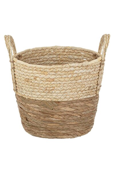 OEM Beige Brown Fabric Storage Basket with Handles Ø28x23cm