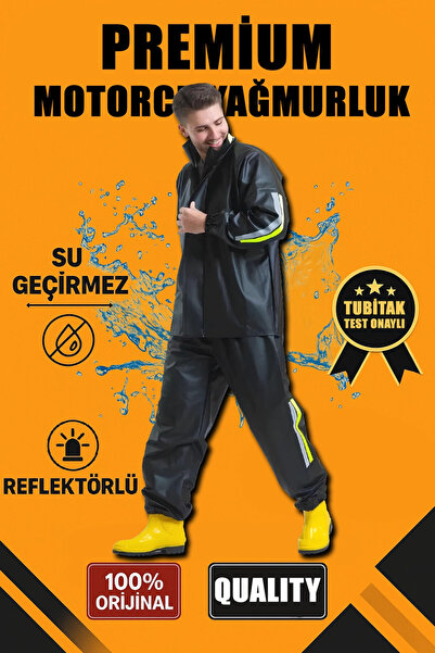Vogue Premium Motorcu Kurye Yağmurluk Takım Su Geçirmez PVC Kumaş Reflektörlü...