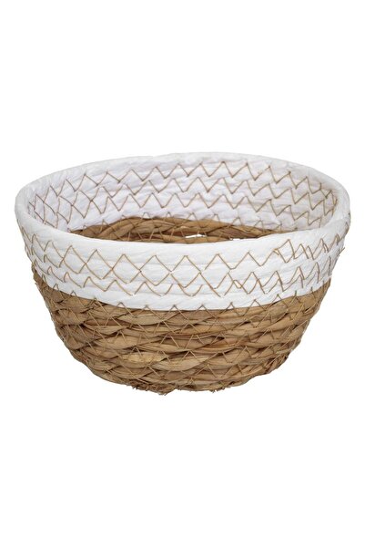 OEM Beige Brown Fabric Storage Basket with Handles Ø15x7.5cm