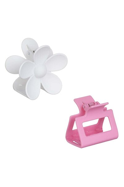 OEM Pink & White Flower Hair Clips for Women 6cm - 2pcs