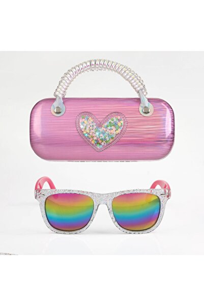 OEM Set Ochelari de Soare cu Rama Fucsia Argintie Glitter & Husa pentru Copii