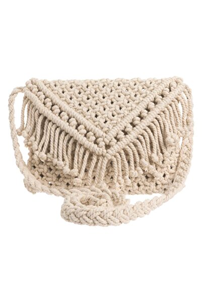 OEM Βαμβάκι Τσάντα χιαστί με Μακραμέ & Κρόσσια 24x20εκ.