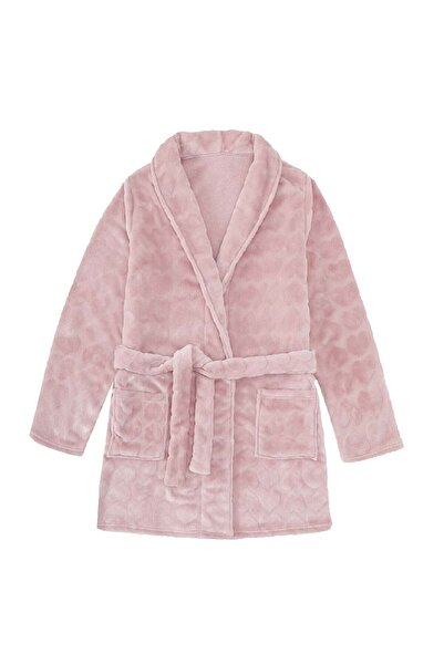 OEM Pink Winter Robe with Embossed Hearts for Women - One Size