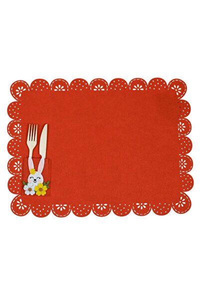 OEM Red Felt Easter Bunny Placemat with Cutlery Holder 40x30cm
