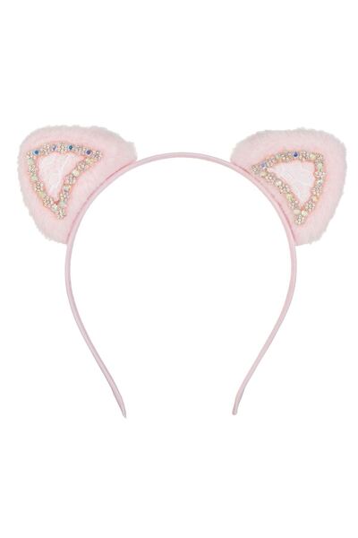 OEM Coronita Par Roz cu Urechi din Imitatie de Blana Dantela & Strass