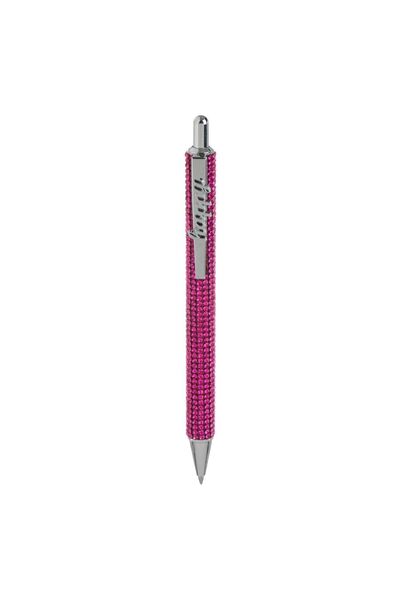 OEM Silver Ballpoint Pen with Fuchsia Diamonds "Happy" 14.5cm
