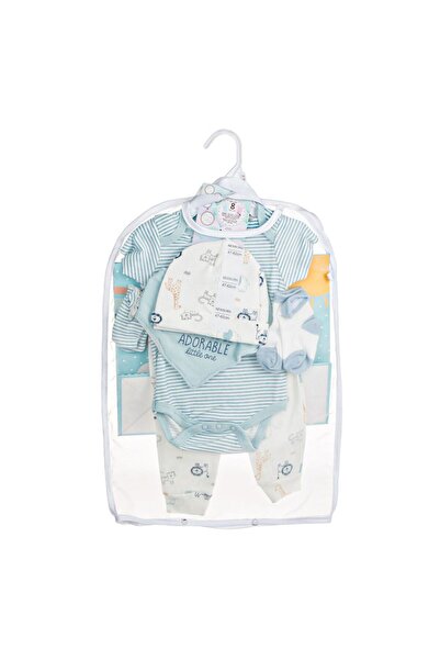 OEM White Blue Cotton Gift Set with Animal Stripes for Newborns - 8 pieces