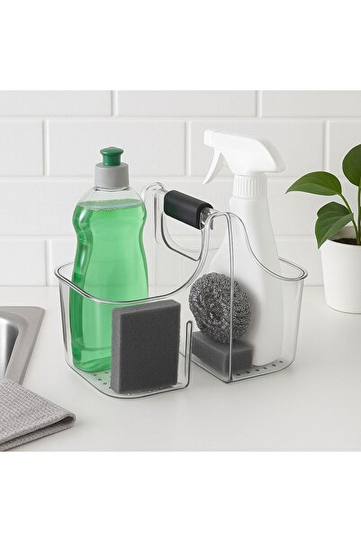 OEM Transparent Basket with Handle for Detergent Storage 26.2x21.2x19cm